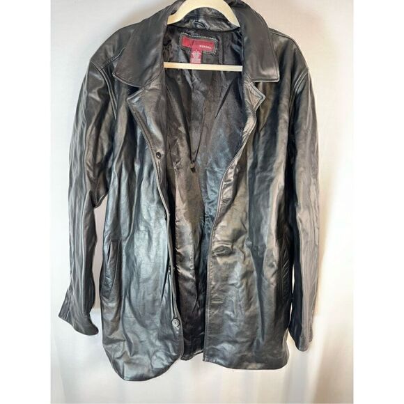 Merona Genuine Leather 100% Jacket Black Coat Men Size L - Picture 2 of 3